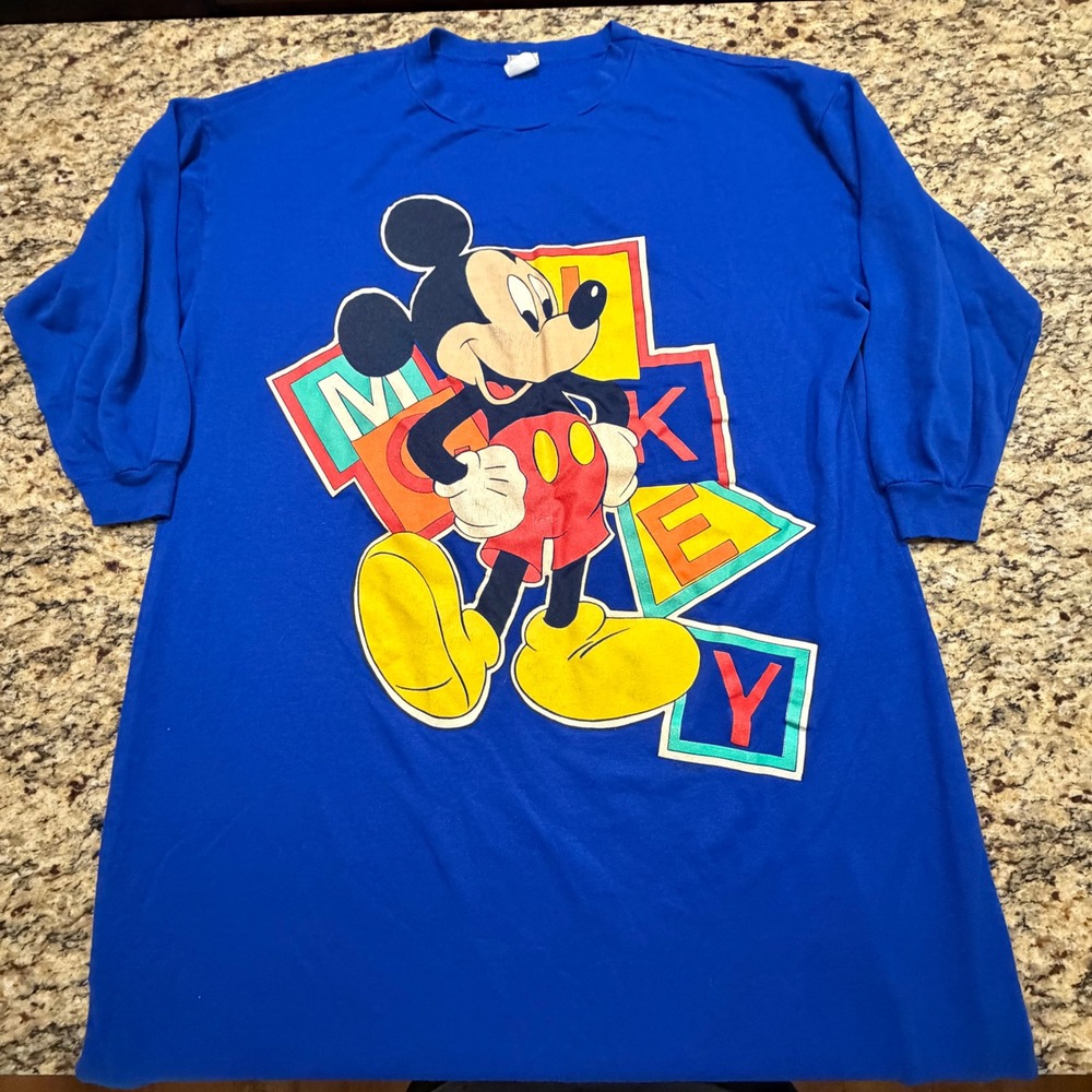 Vintage Disney Mickey Mouse Nightshirt Blue Graphic Sleep Tee Dress Large USA